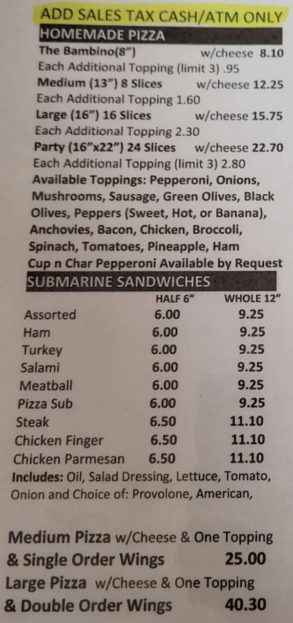 Jerry Arena's Pizzeria menu page 1